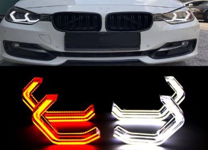 Диодни Ангелски Очи за BMW F30 - U-Design - с два цвята и функция мигач (бял и жълт) - Image 2