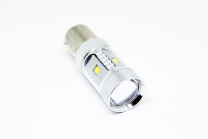 Диодна крушка BA15S с 6 х 5W CREE диода и лупа двойна светлина бяла - Image 2