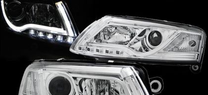 Кристални фарове с лайтбар за Audi A6 4F (2004-2008) - хром - Image 2