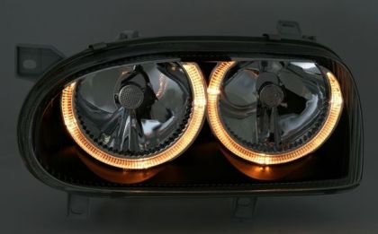 Кристални фарове за Golf 3 с Ангелски Очи - R32 дизайн - черни - Image 2
