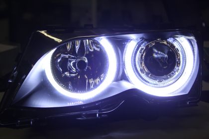 Тунинг фарове за BMW E46 седан (1998-2001) - черни с led ангелски очи - Image 2