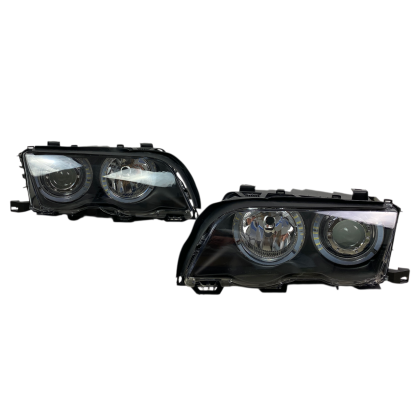 Тунинг фарове за BMW E46 седан (1998-2001) - черни с led ангелски очи